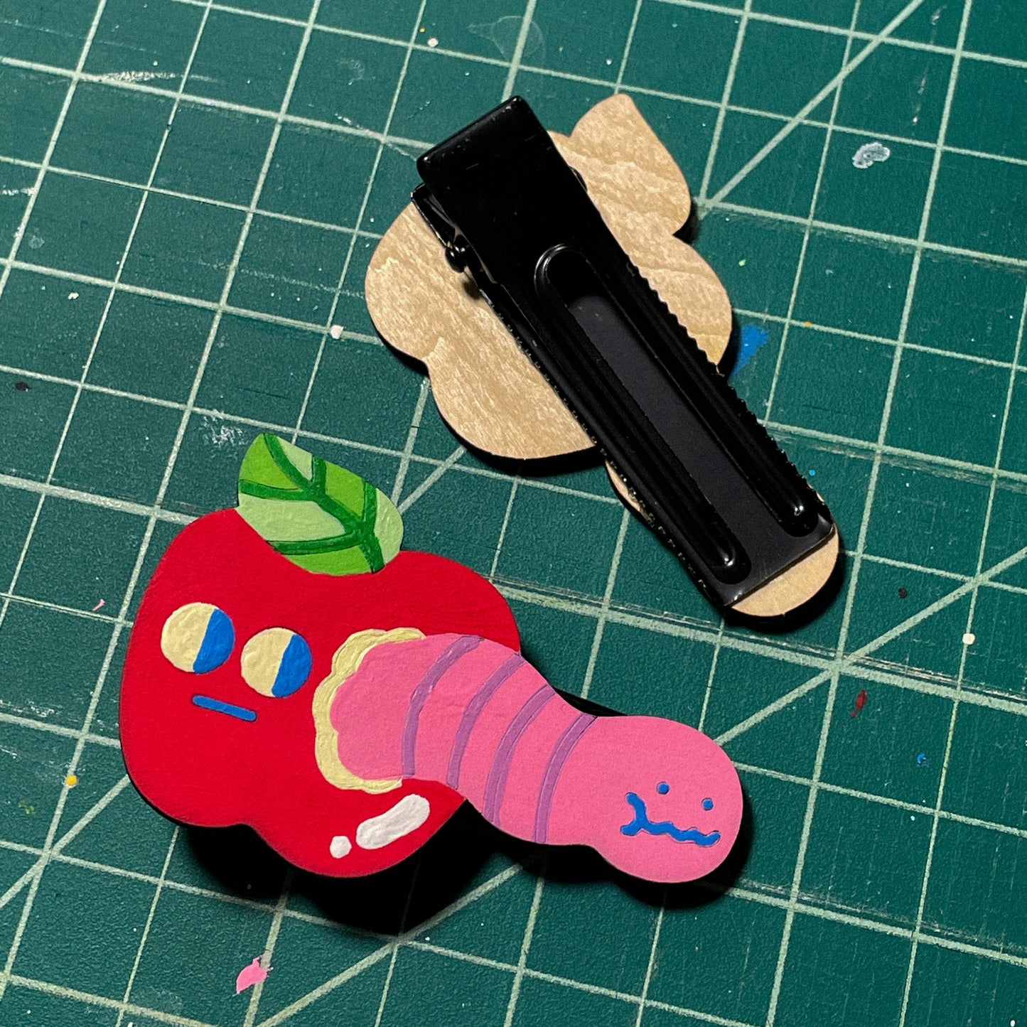 Apple & Worm Barrettes