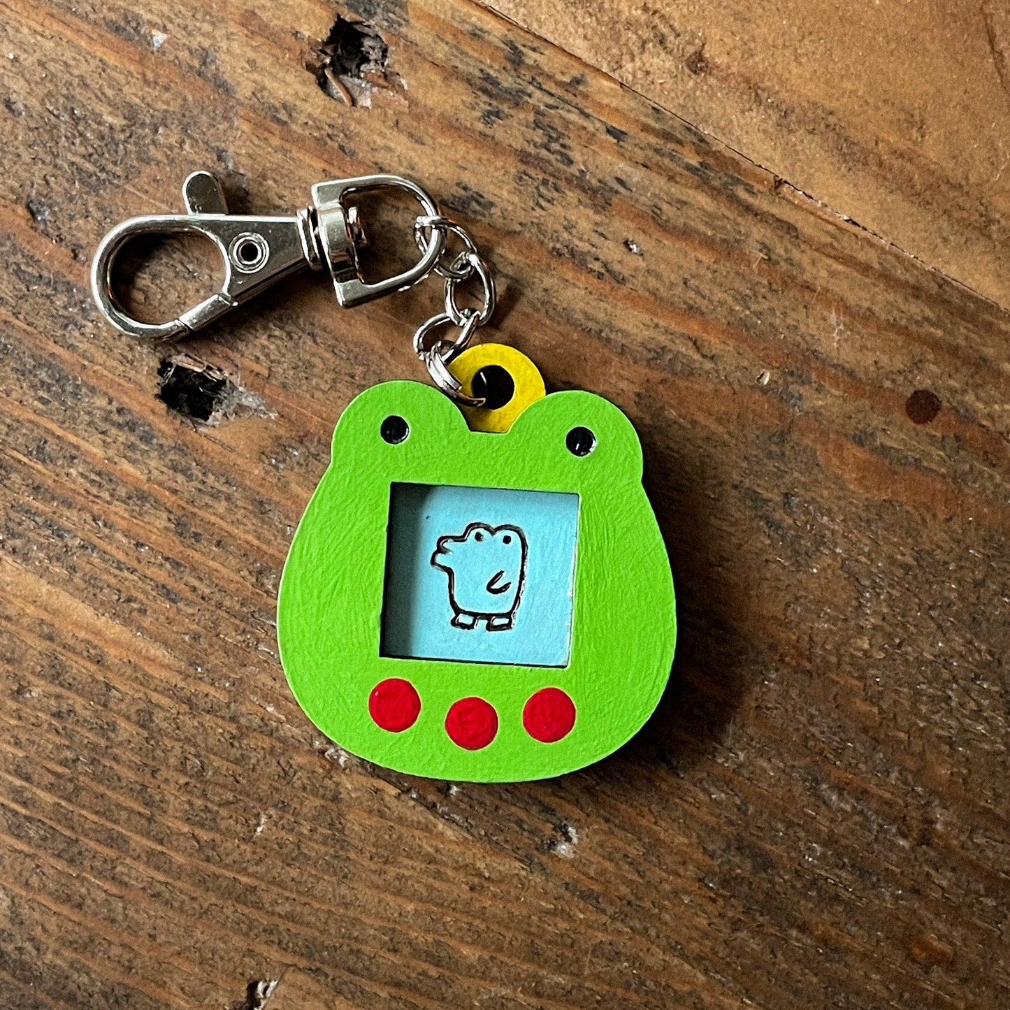 Tamagotchi Inspired Wood Keychain