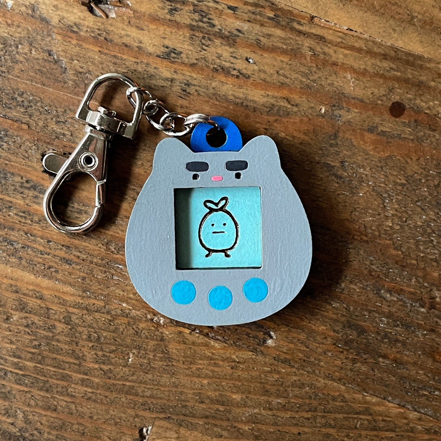 Tamagotchi Inspired Wood Keychain