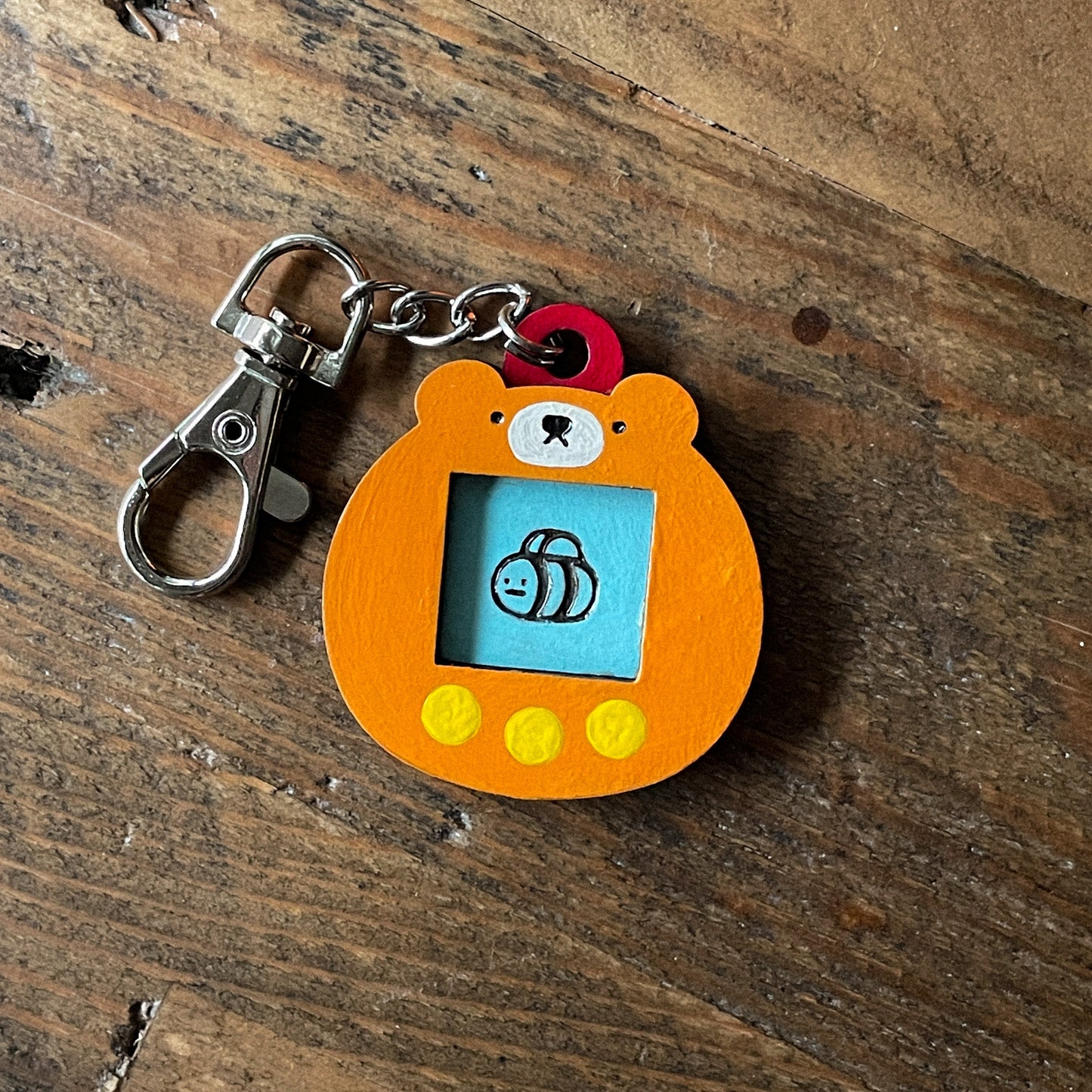 Tamagotchi Inspired Wood Keychain