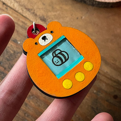 Tamagotchi Inspired Wood Keychain