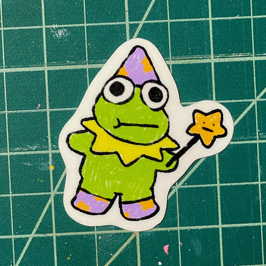 Froggy Wizard Laminated Vinyl Sticker