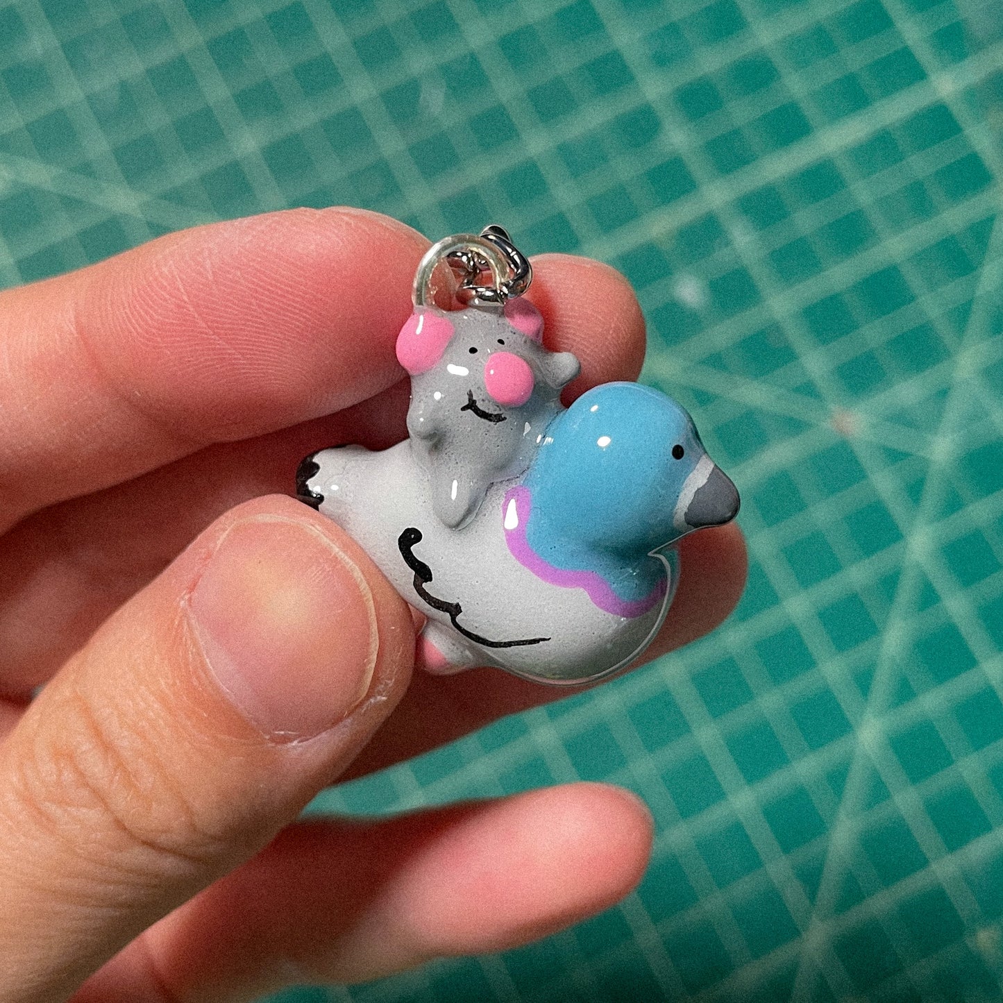 Rat riding Pigeon Keychain