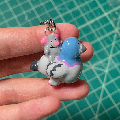 Rat riding Pigeon Keychain