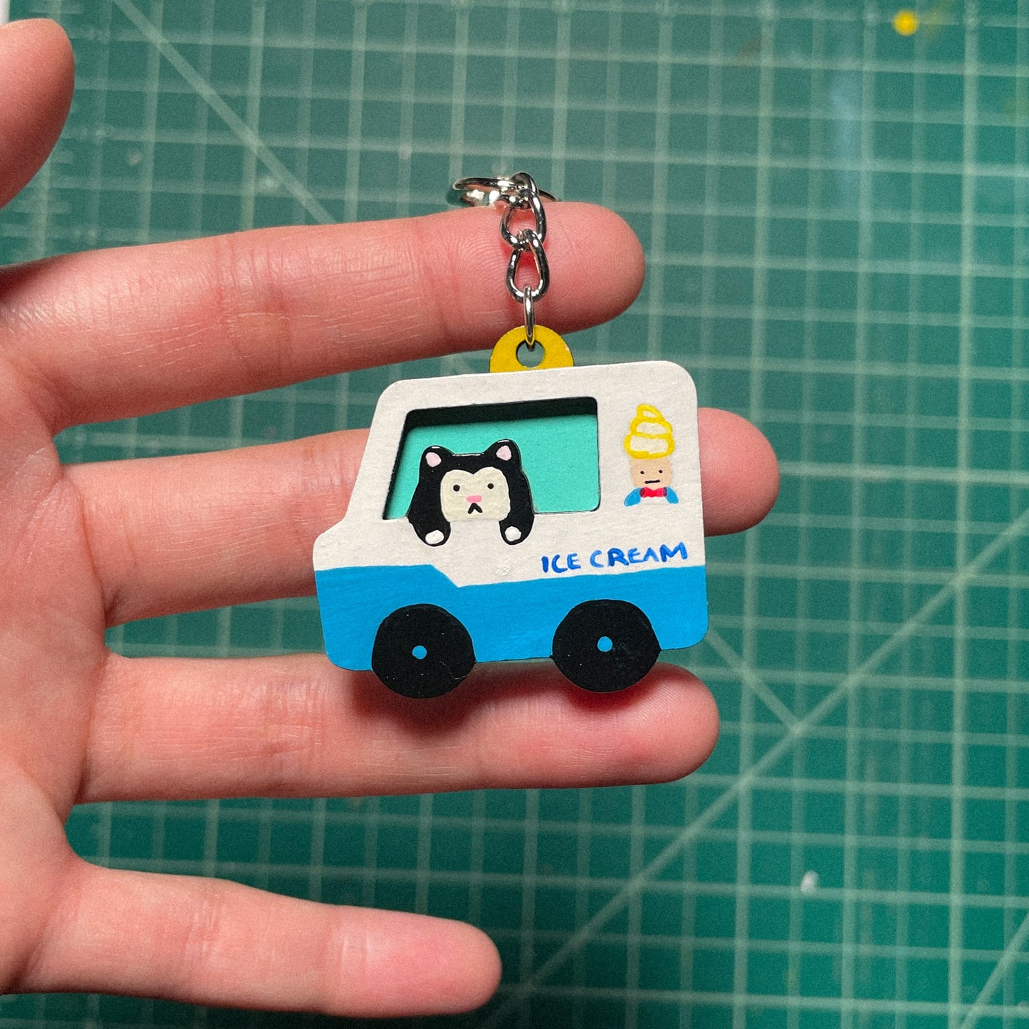 Ice Cream Truck Wood Keychain