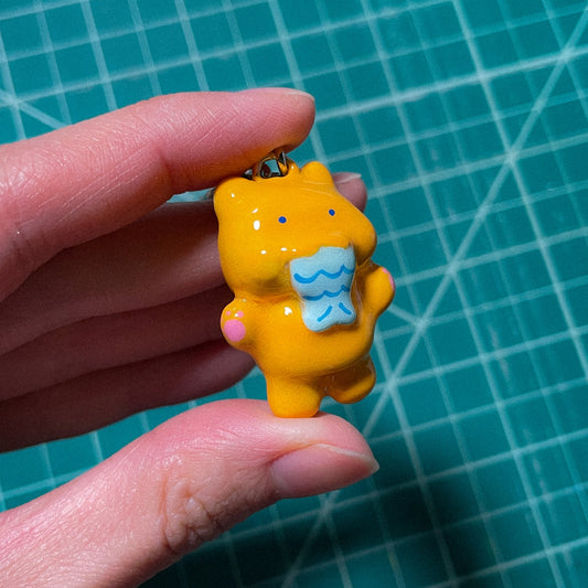 Cat with Fish Keychain