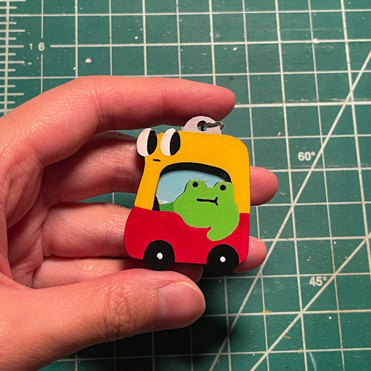 Froggy Driver Wood Keychain