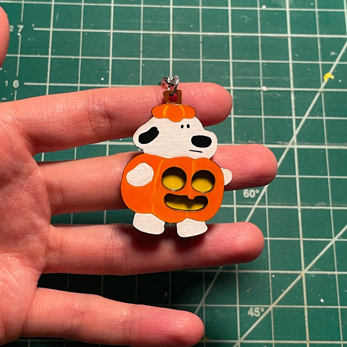 Pumpkin Pup Wood Keychain