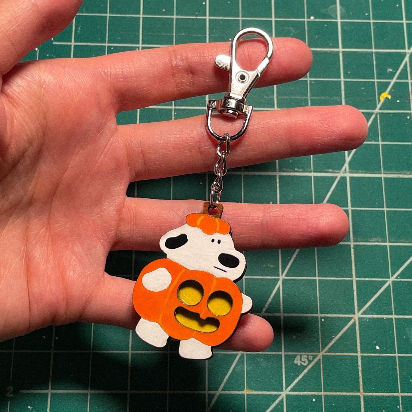 Pumpkin Pup Wood Keychain