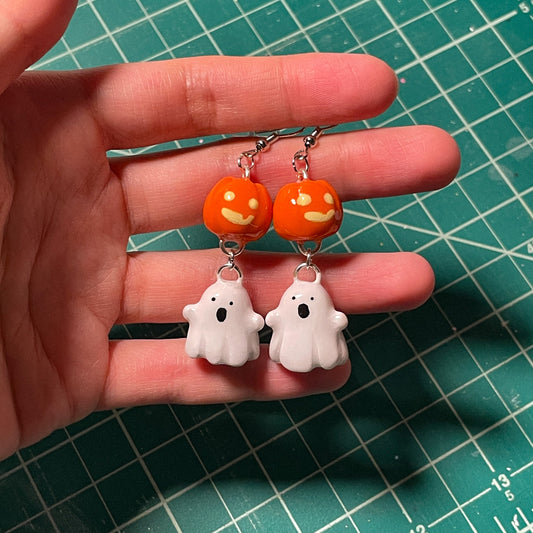 Ghost & Pumpkin Earrings [MADE TO ORDER 2-3 WEEKS]